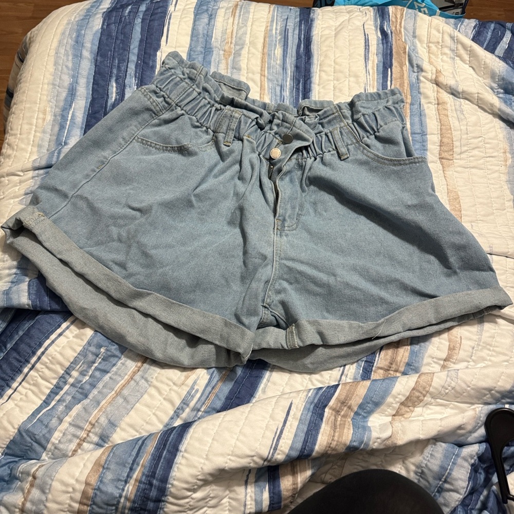 SHEIN Light Blue Jean Shorts with Ruffle Waist